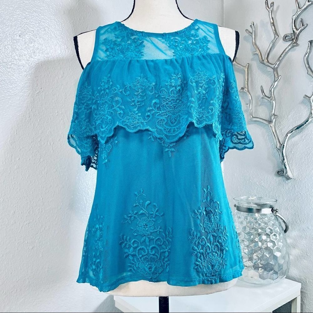 Society Girl Embroidered Cold Shoulder Blouse Medium